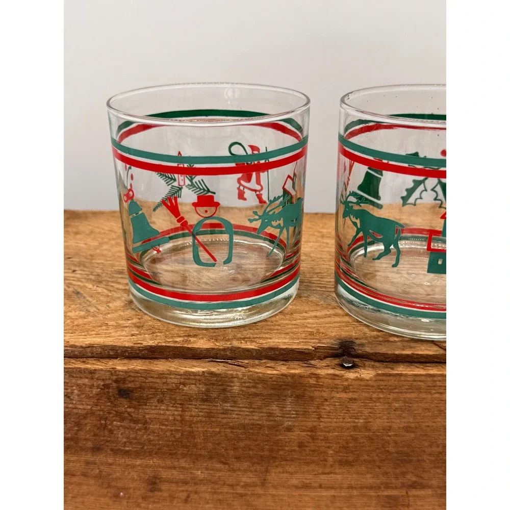 Vintage Nadir Figueiredo Brazil Christmas Rocks Glasses Set of 5 Moose Santa Red